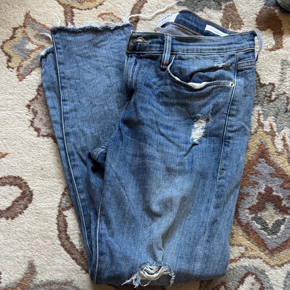 Frame Denim Women's Distressed Skinny Jeans in Blue